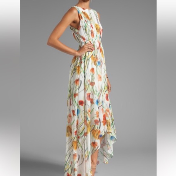 Alice + Olivia Mel Open Back Gathered High-Low Dress in Exotic Poppy - Picture 2 of 15